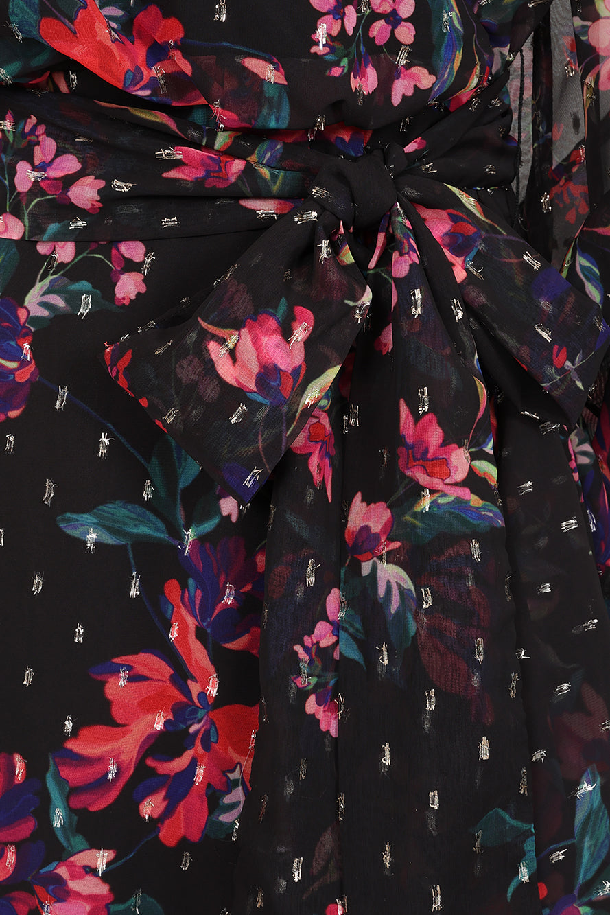 Susannah Black Floral Print Midaxi Dress