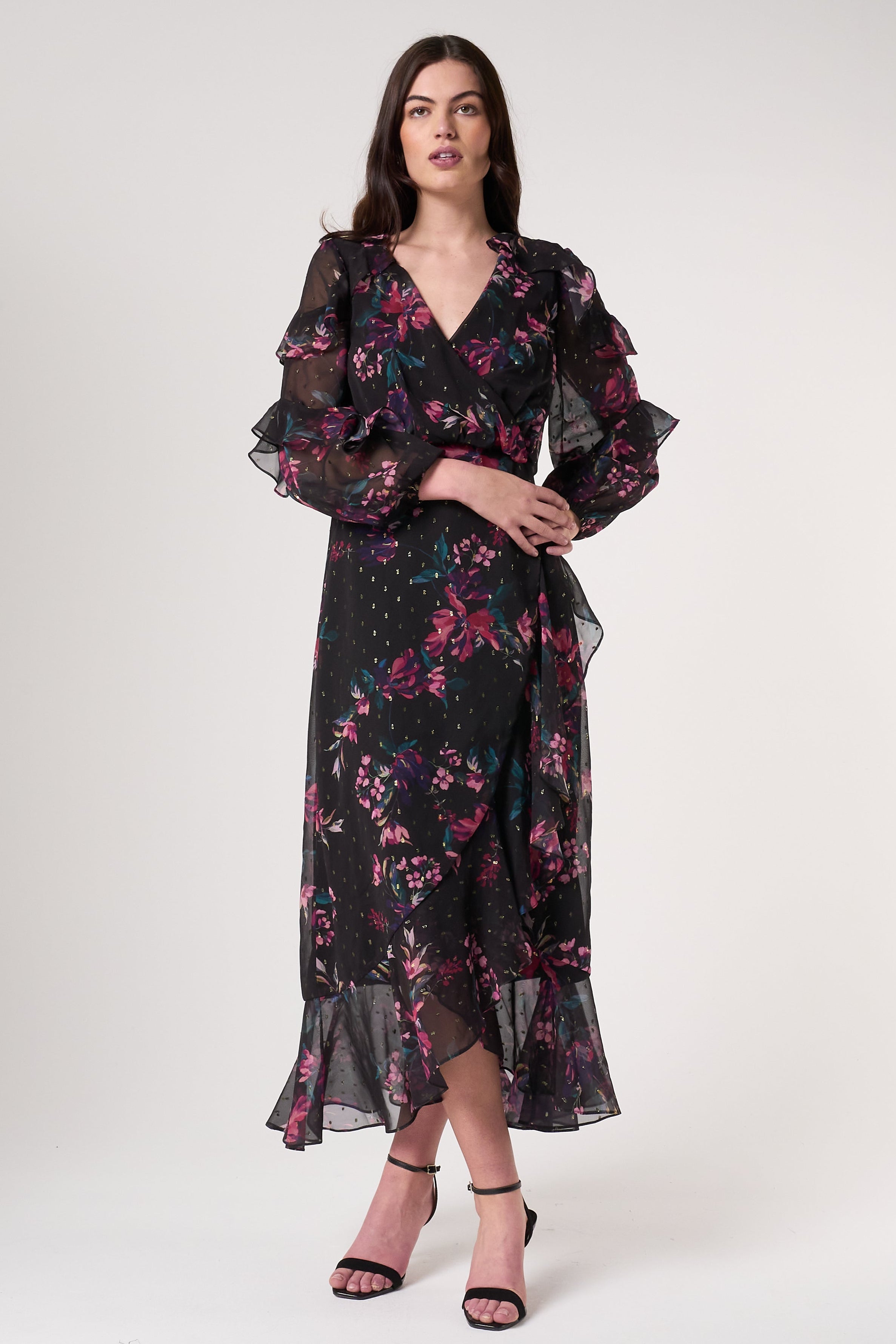 Susannah Black Floral Print Midaxi Dress
