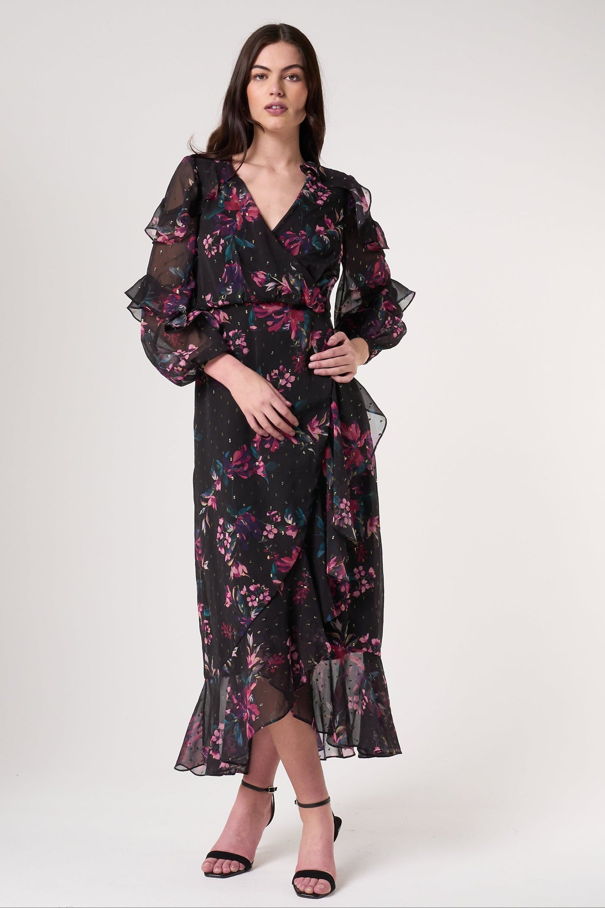 Susannah Black Floral Print Midaxi Dress
