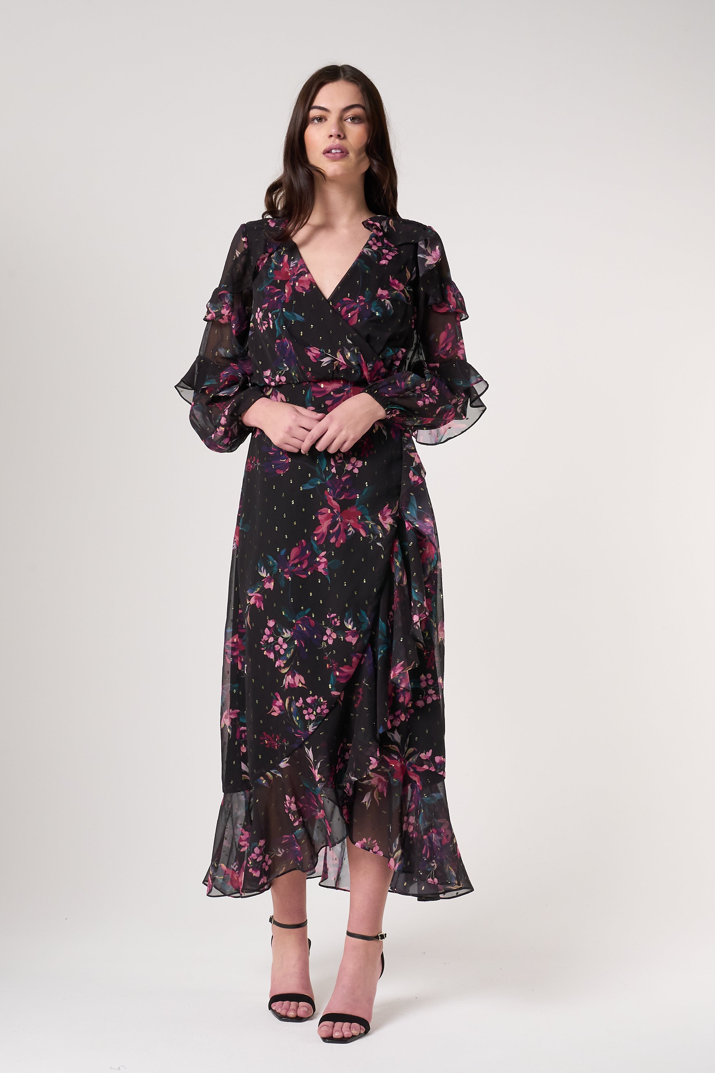 Susannah Black Floral Print Midaxi Dress