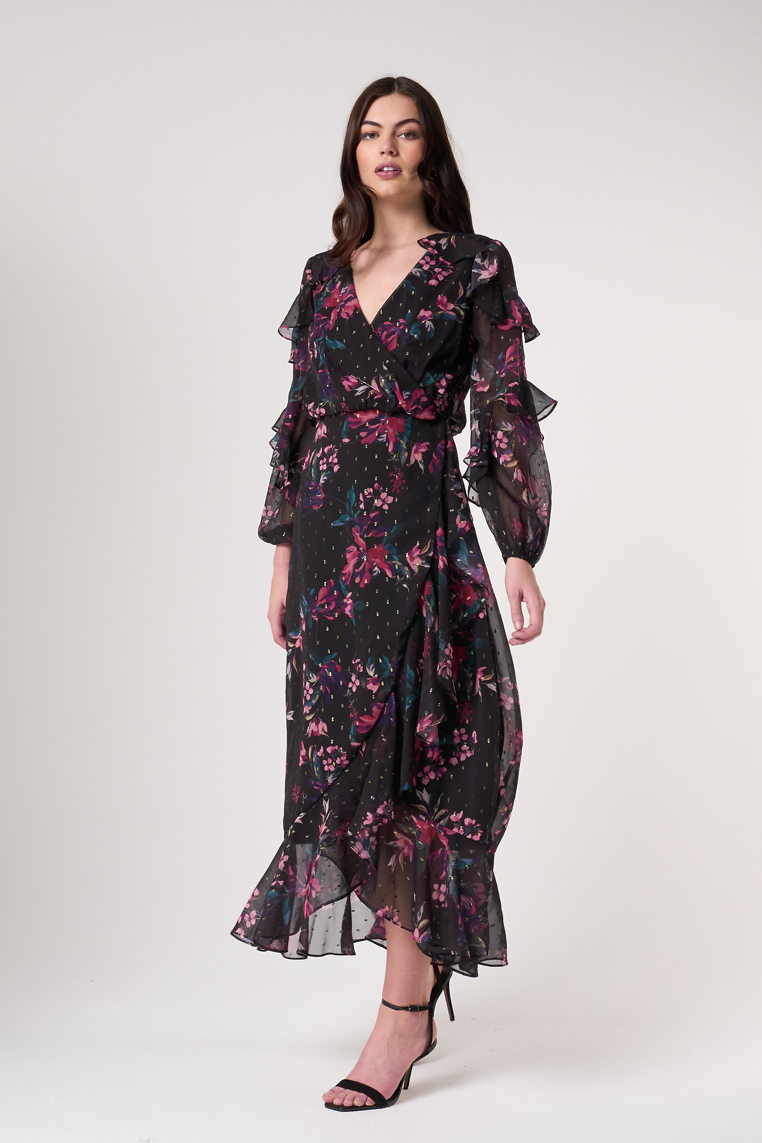 Susannah Black Floral Print Midaxi Dress