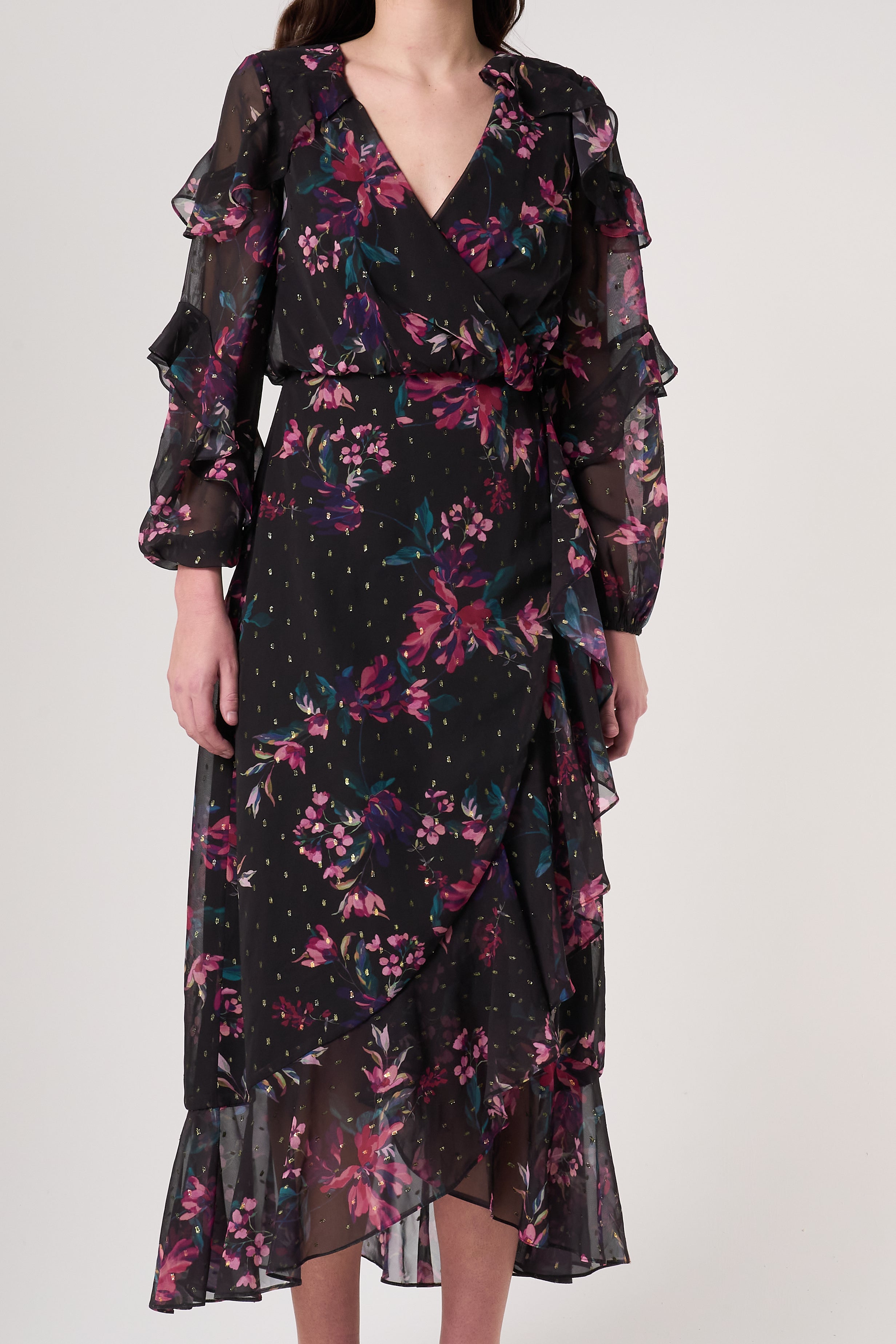 Susannah Black Floral Print Midaxi Dress