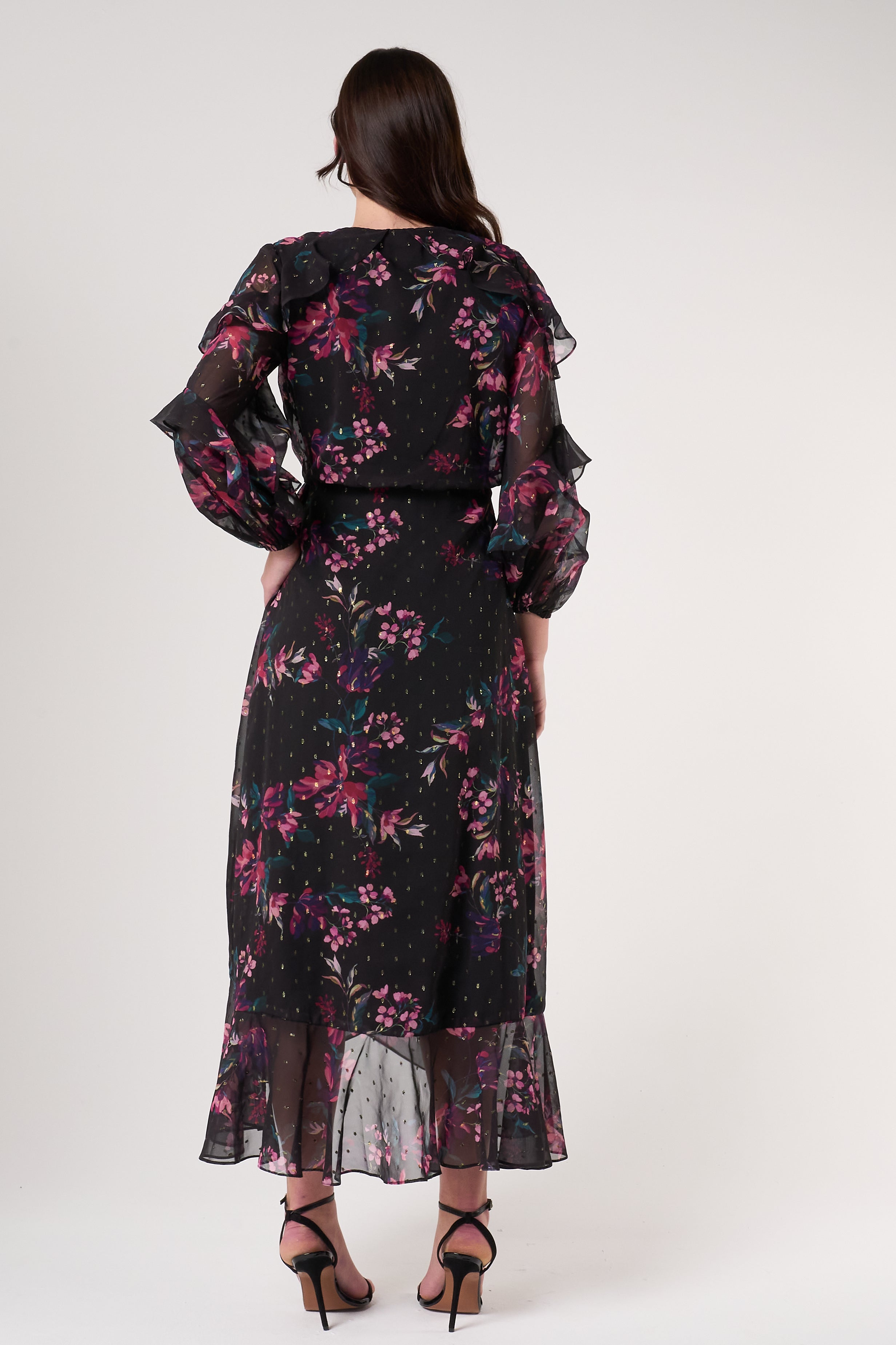 Susannah Black Floral Print Midaxi Dress