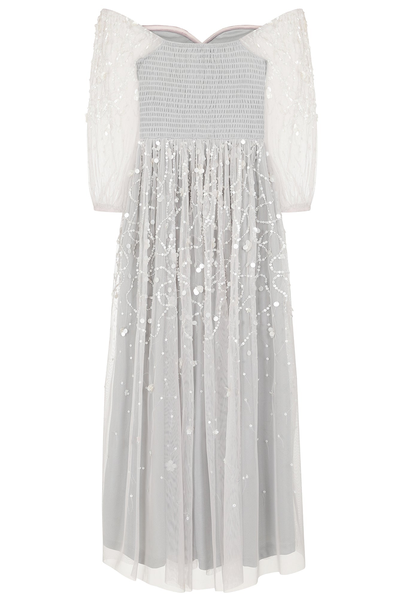 Suzanne Grey Off The Shoulder Sequin Midi Dress