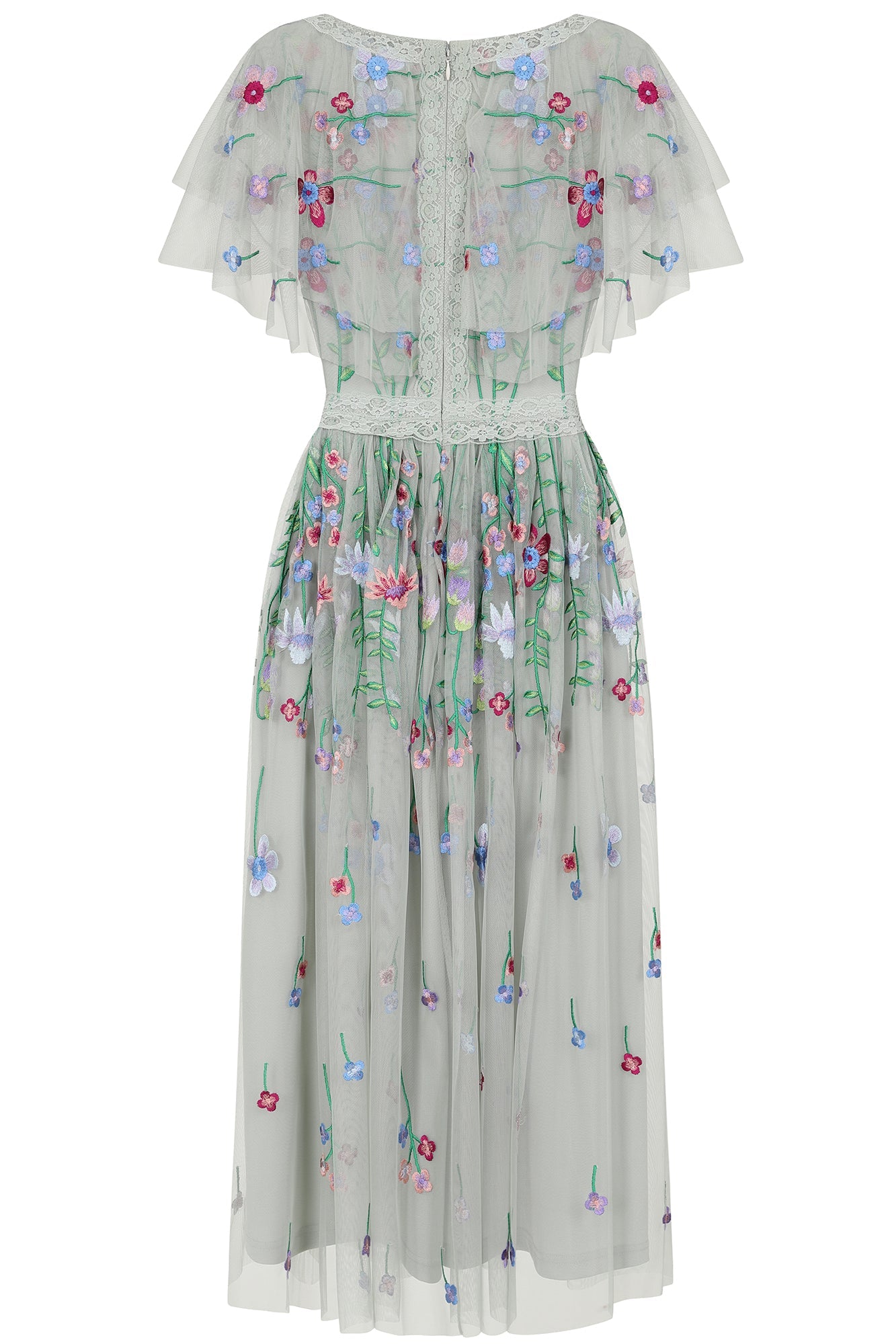 Suzette Floral Embroidered Midi Dress - Sage Green