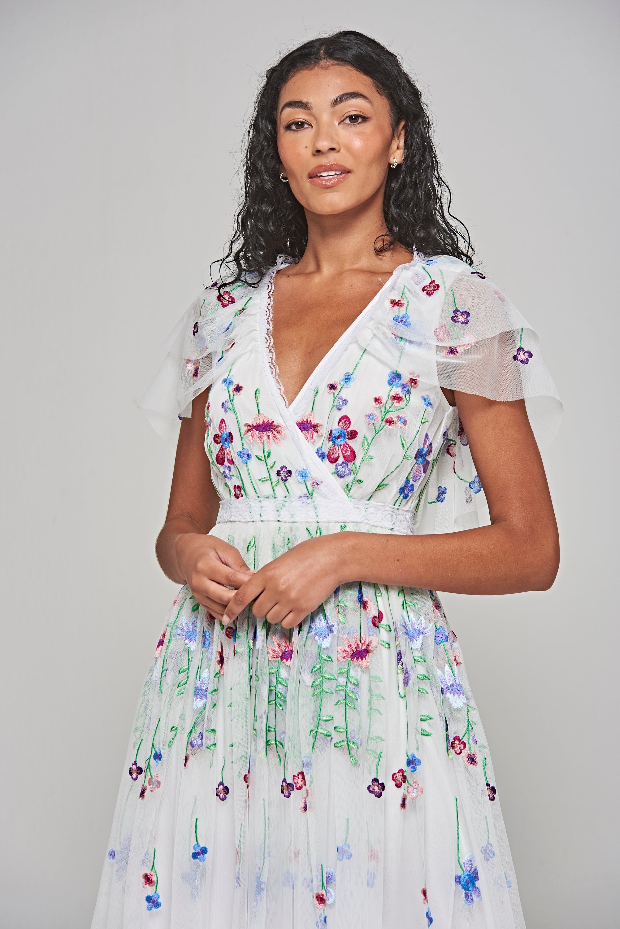 Suzette White Floral Embroidered Midi Dress