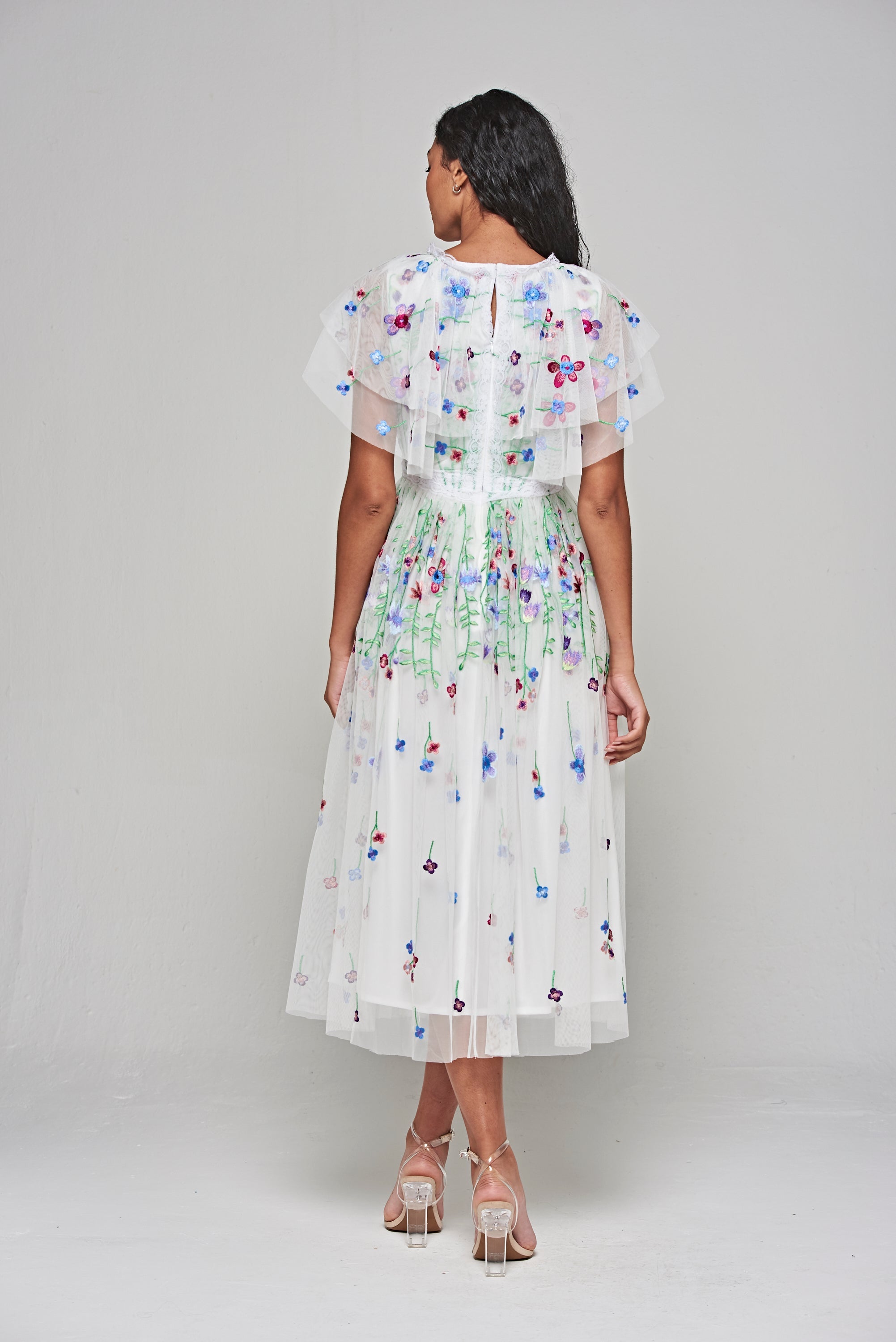 Suzette White Floral Embroidered Midi Dress