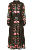 Taina Olive Floral Embroidered Midi Dress