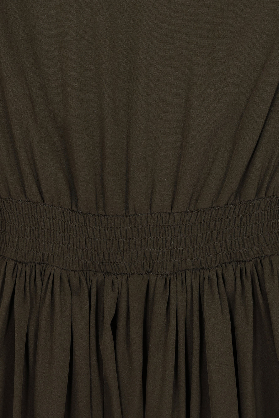 Taina Olive Floral Embroidered Midi Dress