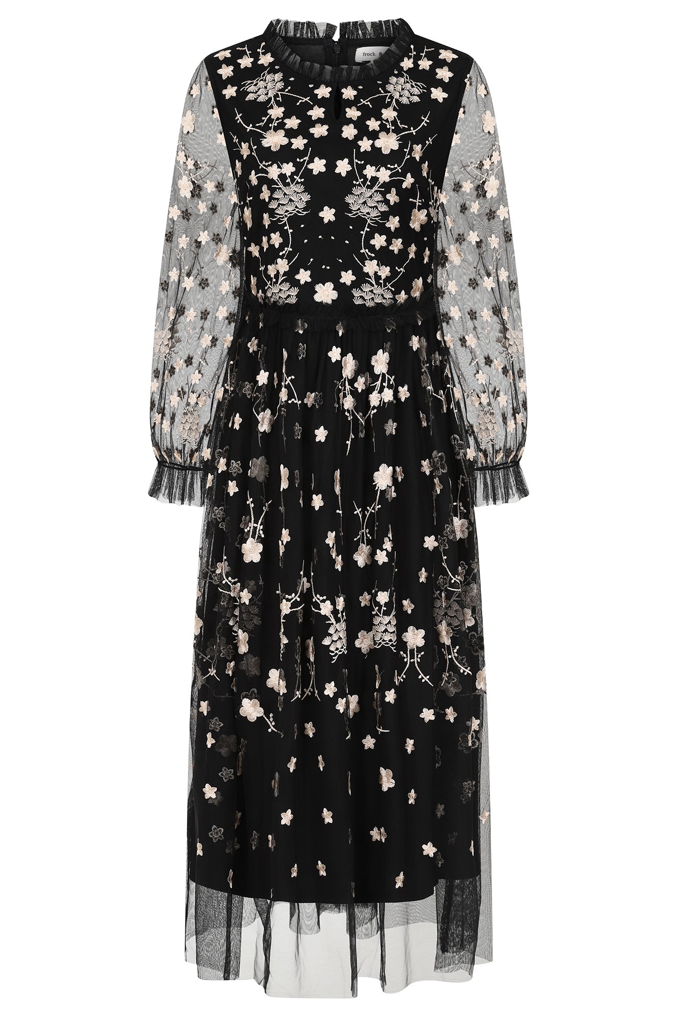 Talia Black Floral Embroidered Midi Dress