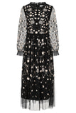 Talia Black Floral Embroidered Midi Dress