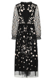 Talia Black Floral Embroidered Midi Dress