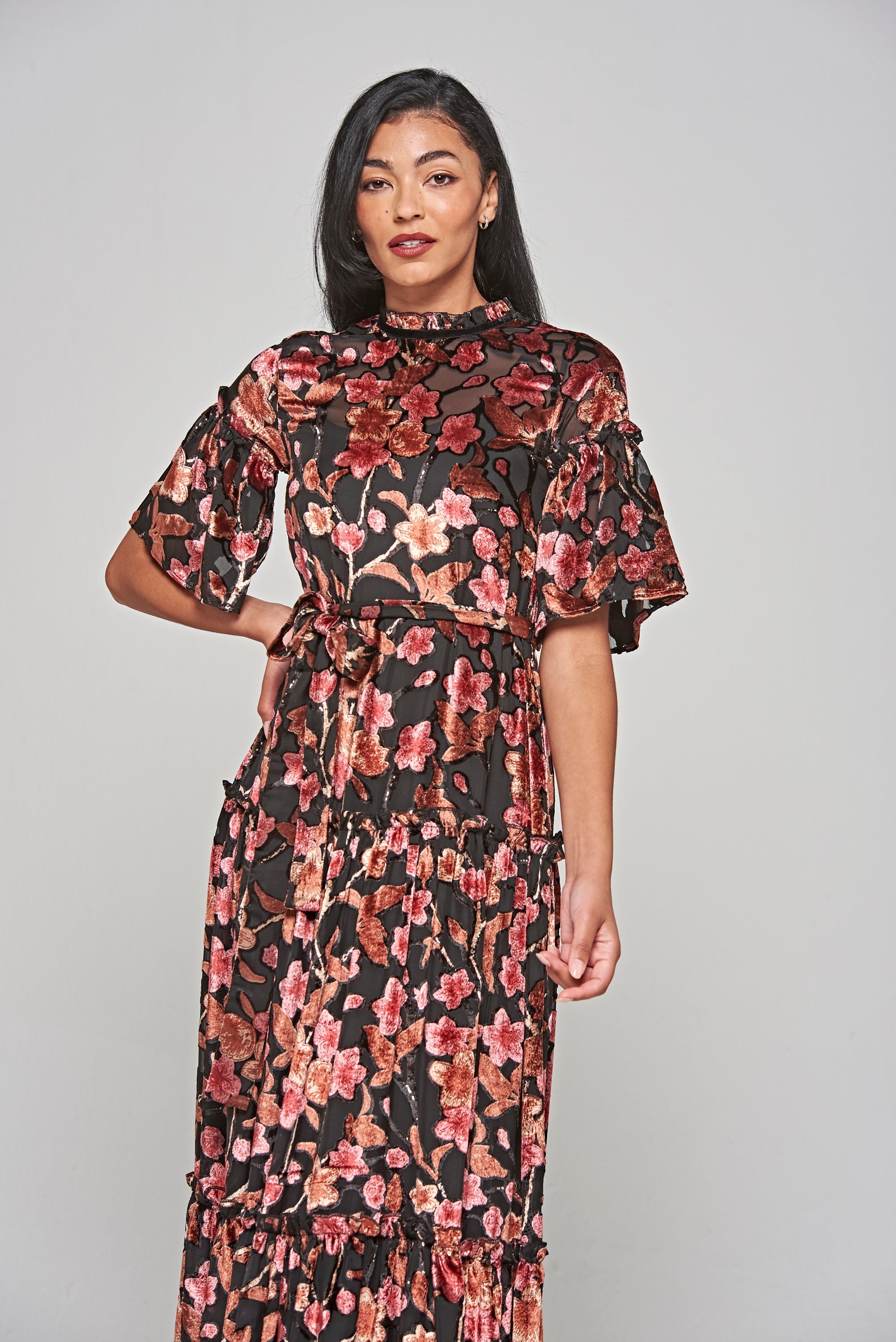 Talise Black Floral Burnout Velvet Maxi Dress