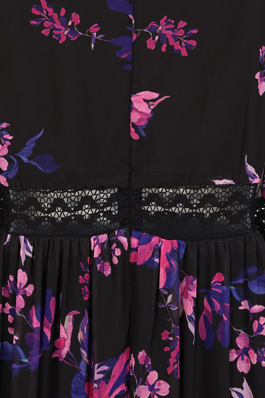 Talvi floral print maxi dress by Frock and Frill with long sleeves and lace detailing