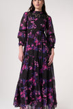 Talvi Black Floral Print Maxi Dress with Lace Panels
