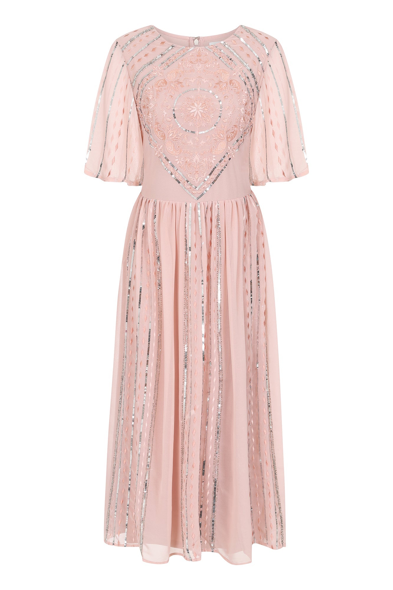 Tansy Blush Embellished and Embroidered Midi Dress