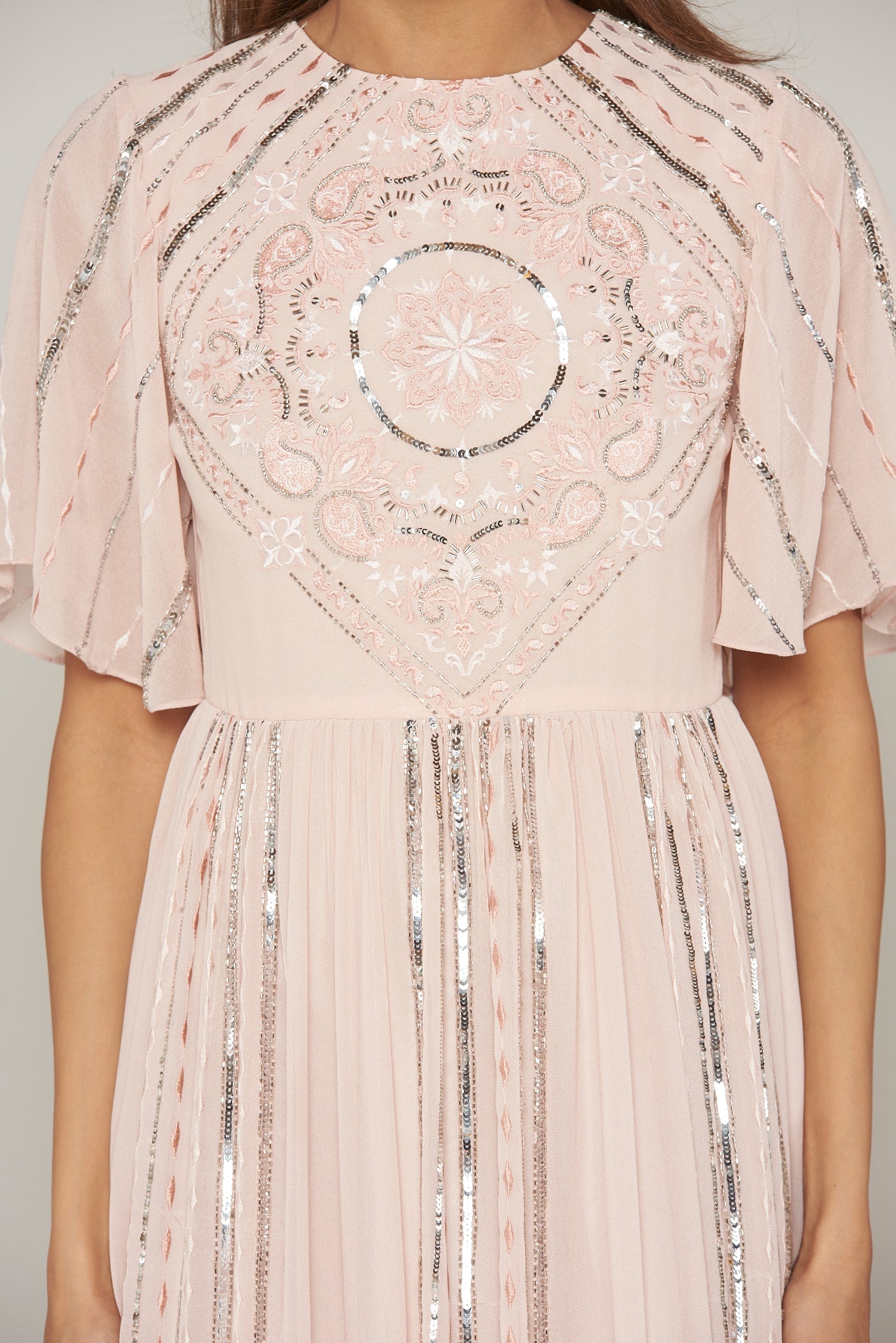 Tansy Blush Embellished and Embroidered Midi Dress