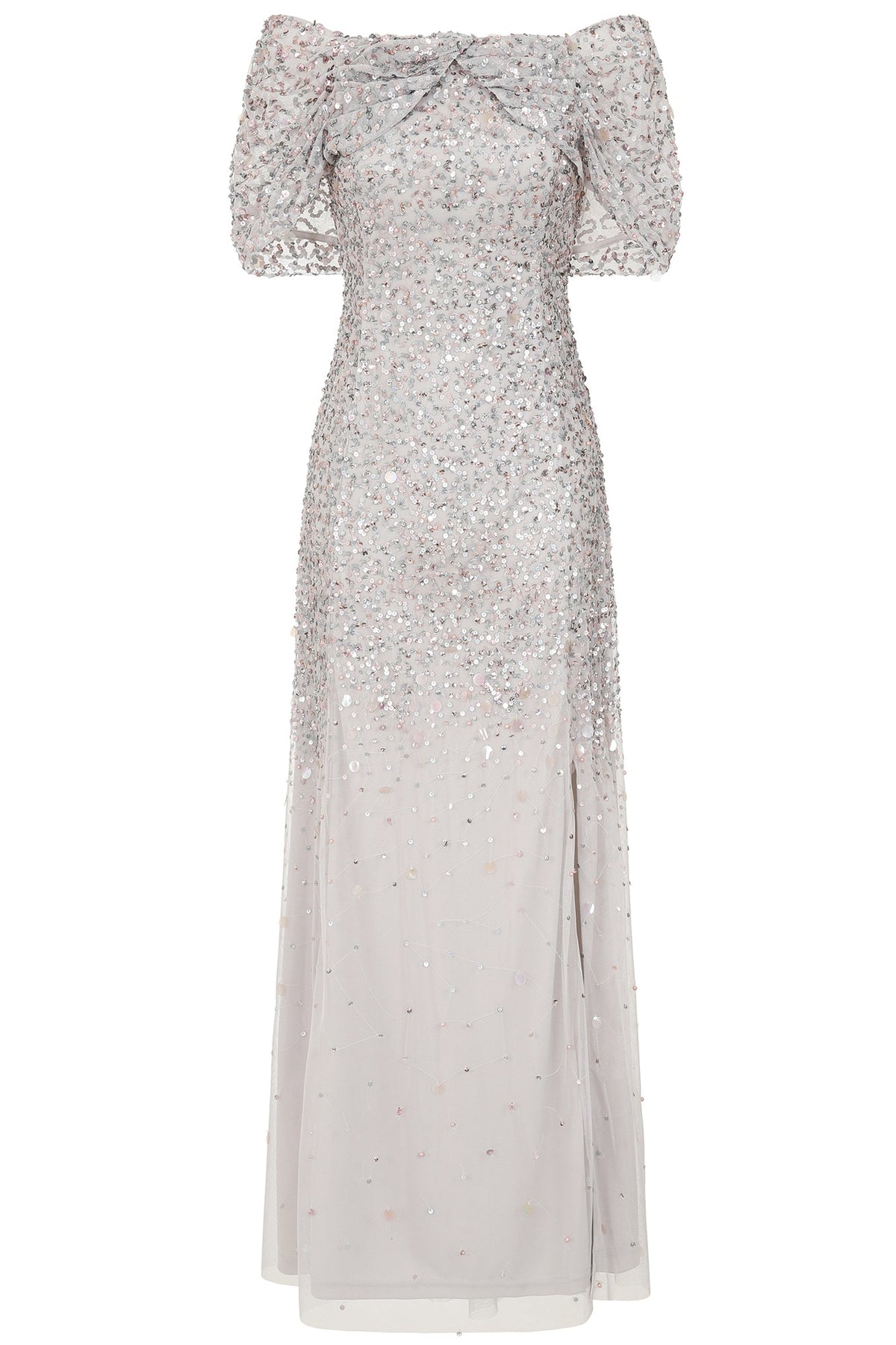 Teresa Sequin Bardot Maxi Dress in Grey