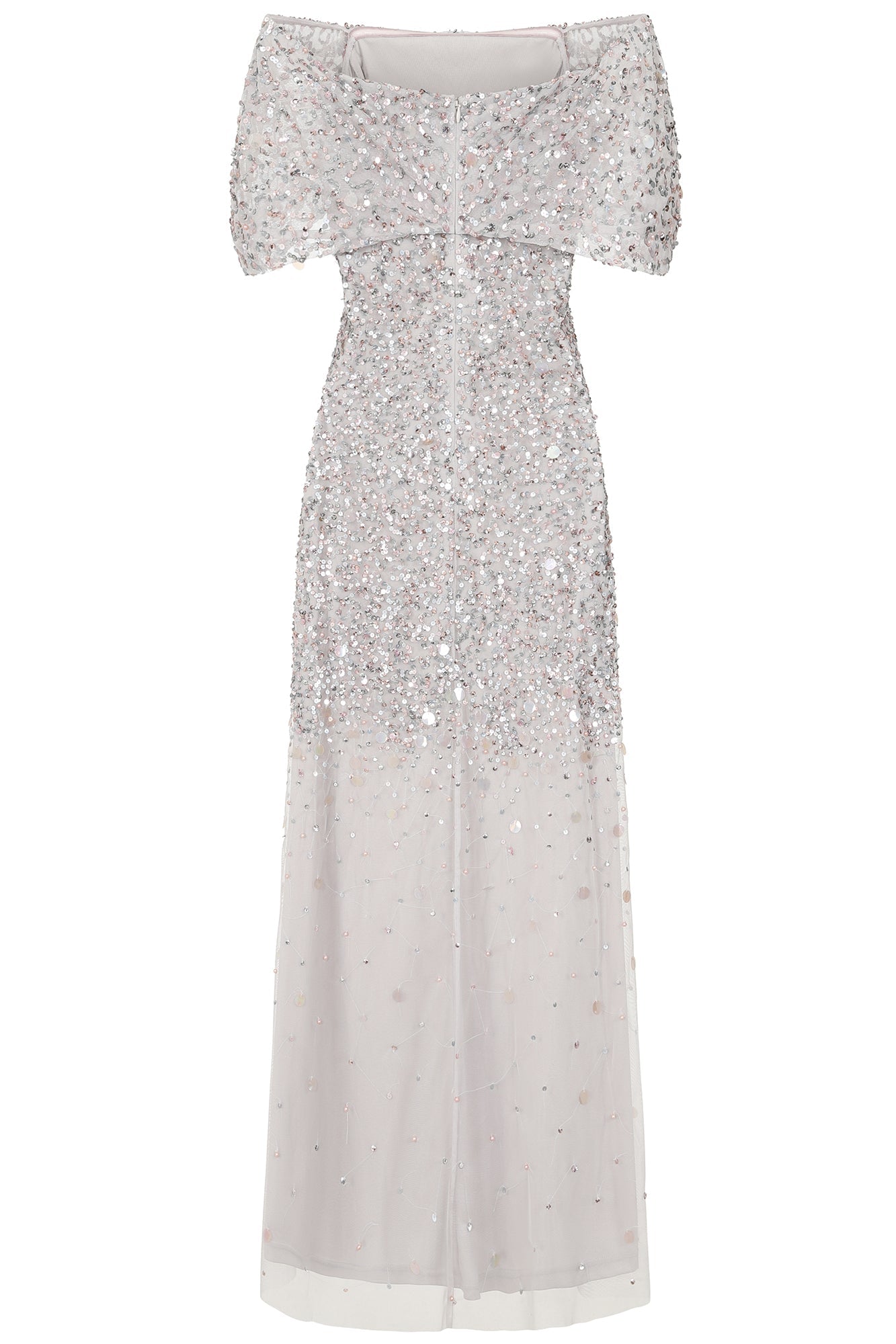 Teresa Sequin Bardot Maxi Dress in Grey