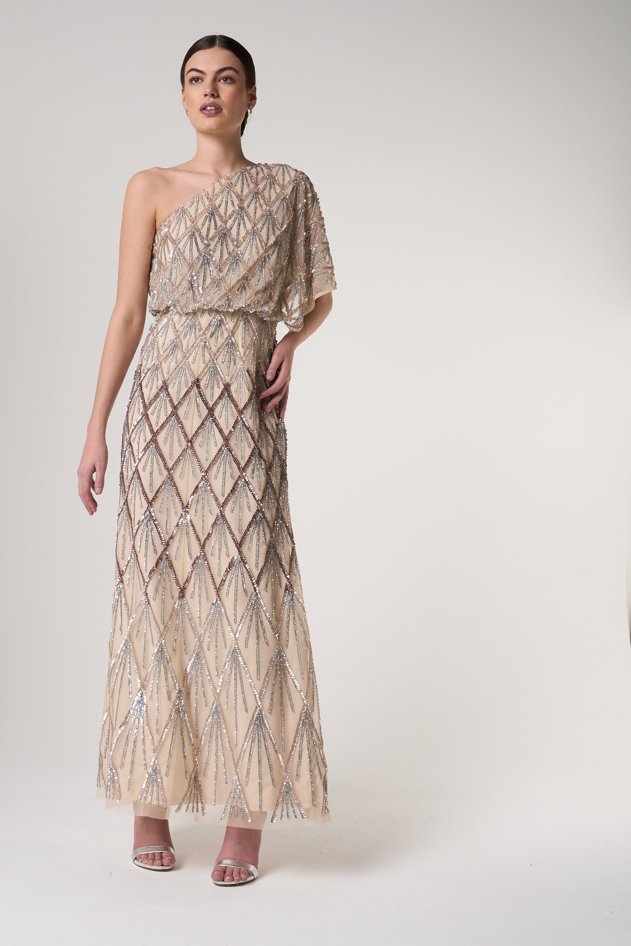 Theodora Embellished One Shoulder Maxi Dress