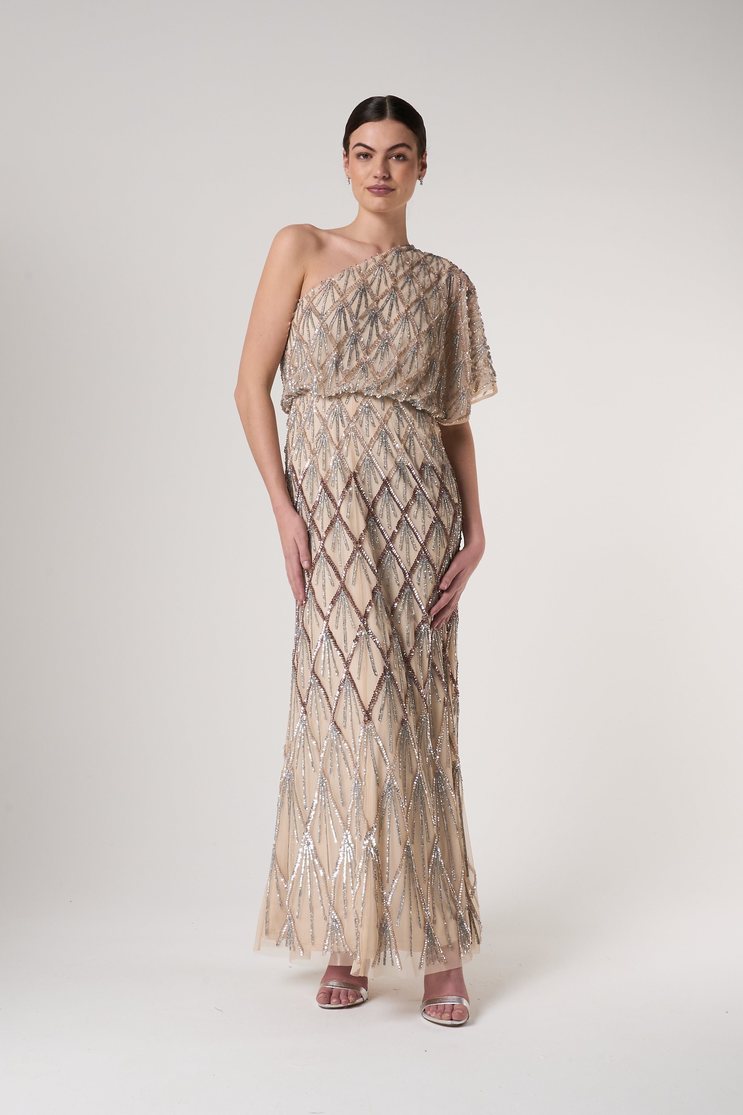 Theodora Embellished One Shoulder Maxi Dress