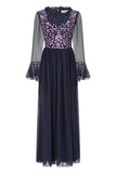 Frock and Frill Navy Embroidered Maxi Dress