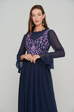 Frock and Frill Navy Embroidered Maxi Dress