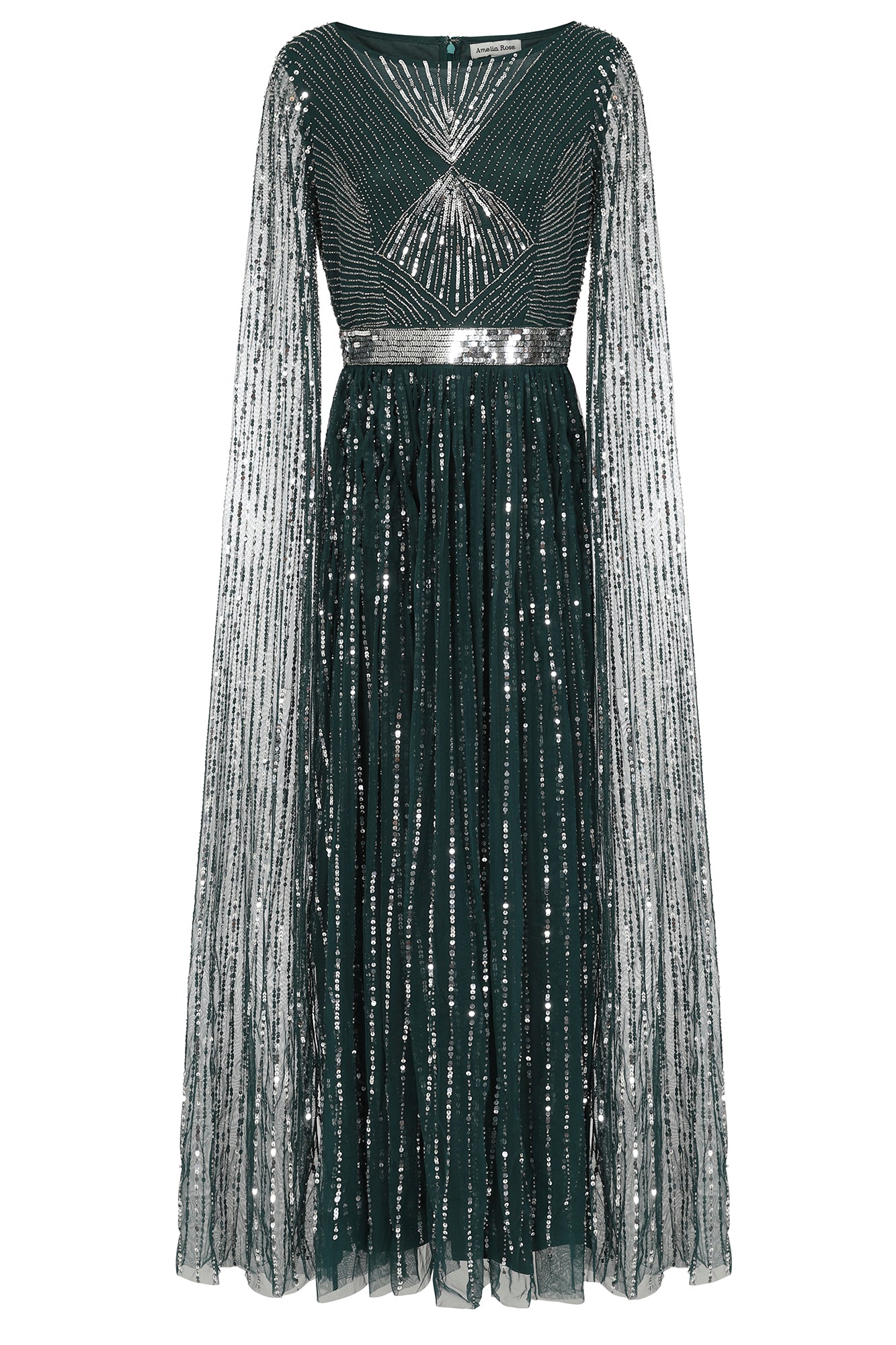 Ula Embellished Cape Sleeve Maxi Dress -  Deep Teal