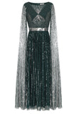 Ula Embellished Cape Sleeve Maxi Dress -  Deep Teal