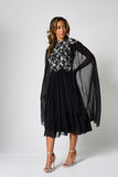 Una Black Embellished Cape Sleeve Midi Dress