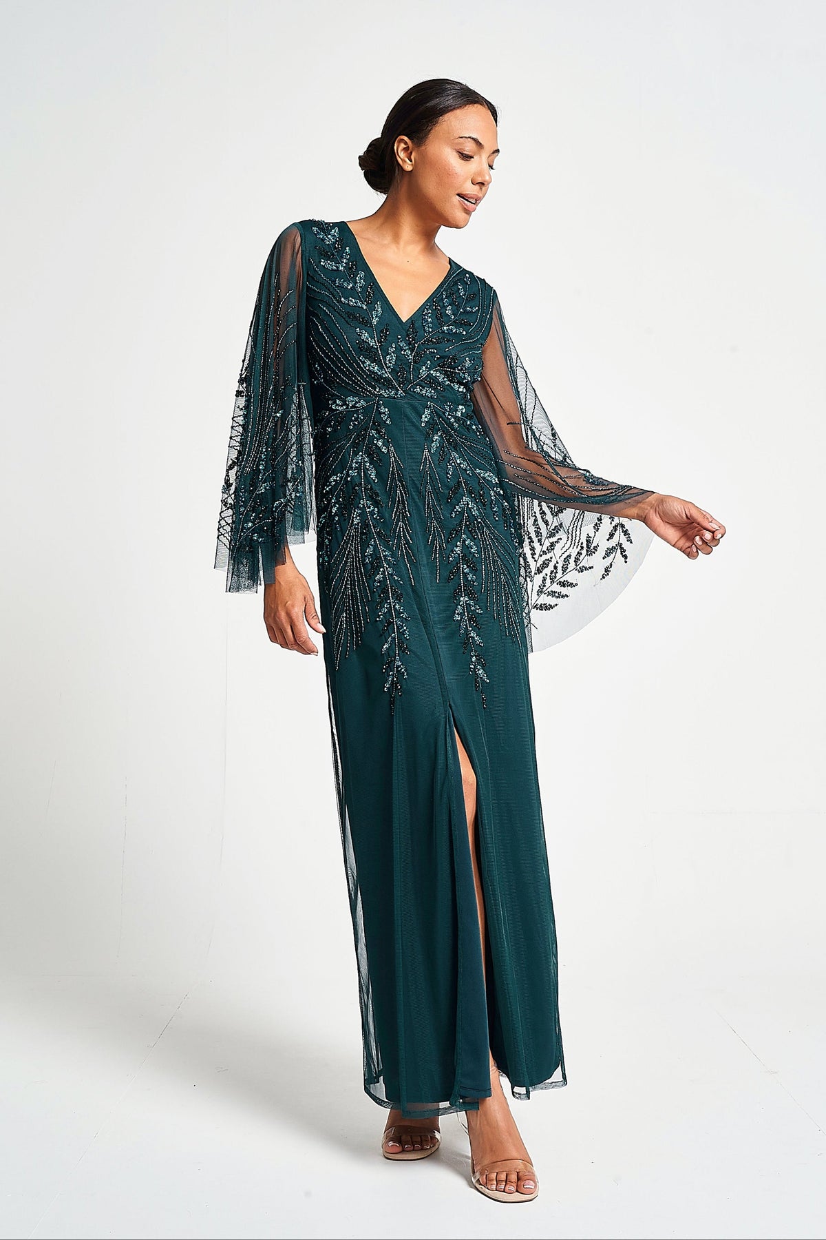 Vanessa Storm Green Embellished Maxi Dress