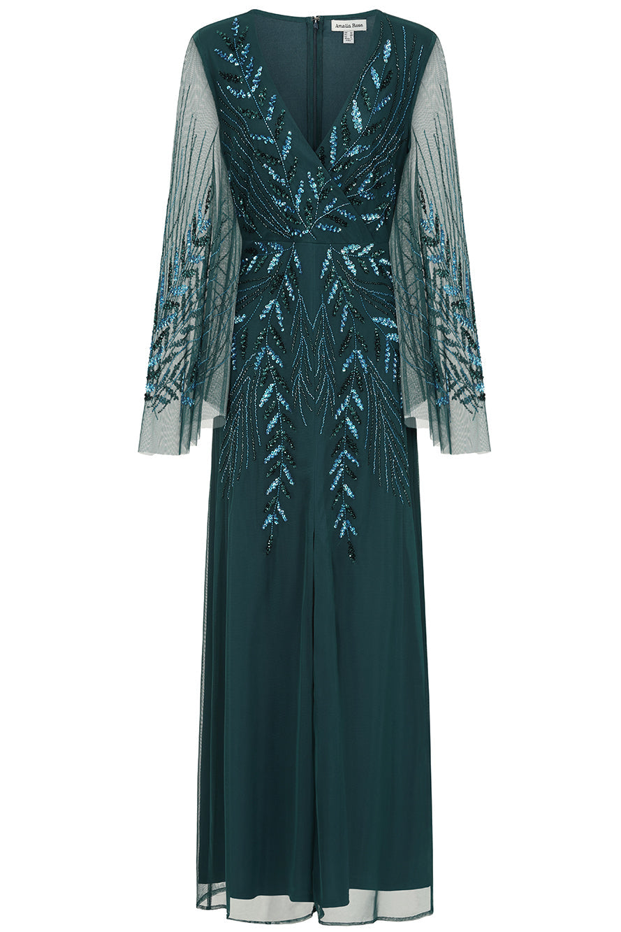 Vanessa Storm Green Embellished Maxi Dress