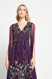 Verbena Purple Cape Sleeve Floral Embellished Maxi Dress