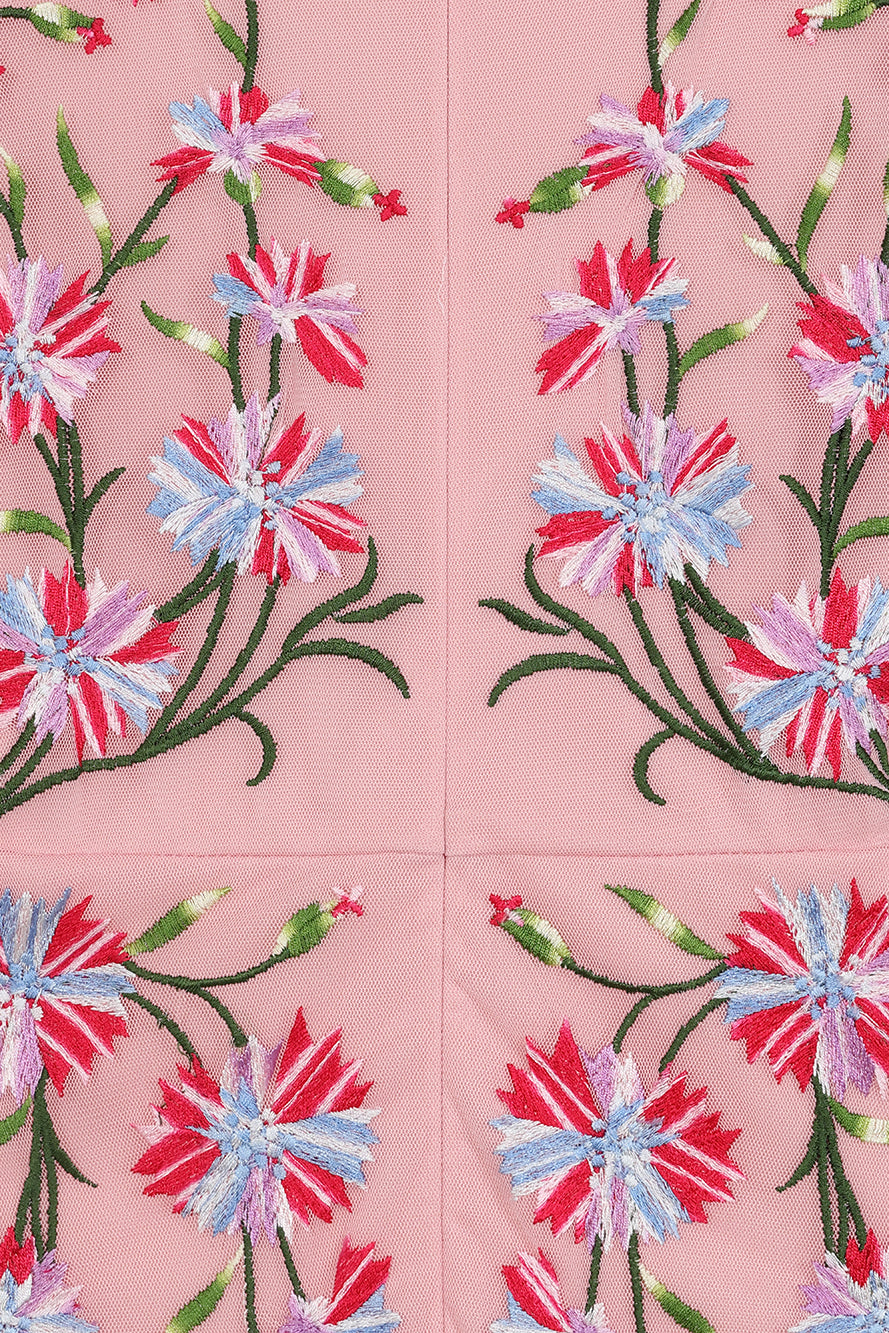 Verena pink floral embroidered maxi dress by Frock & Frill with sheer long sleeves
