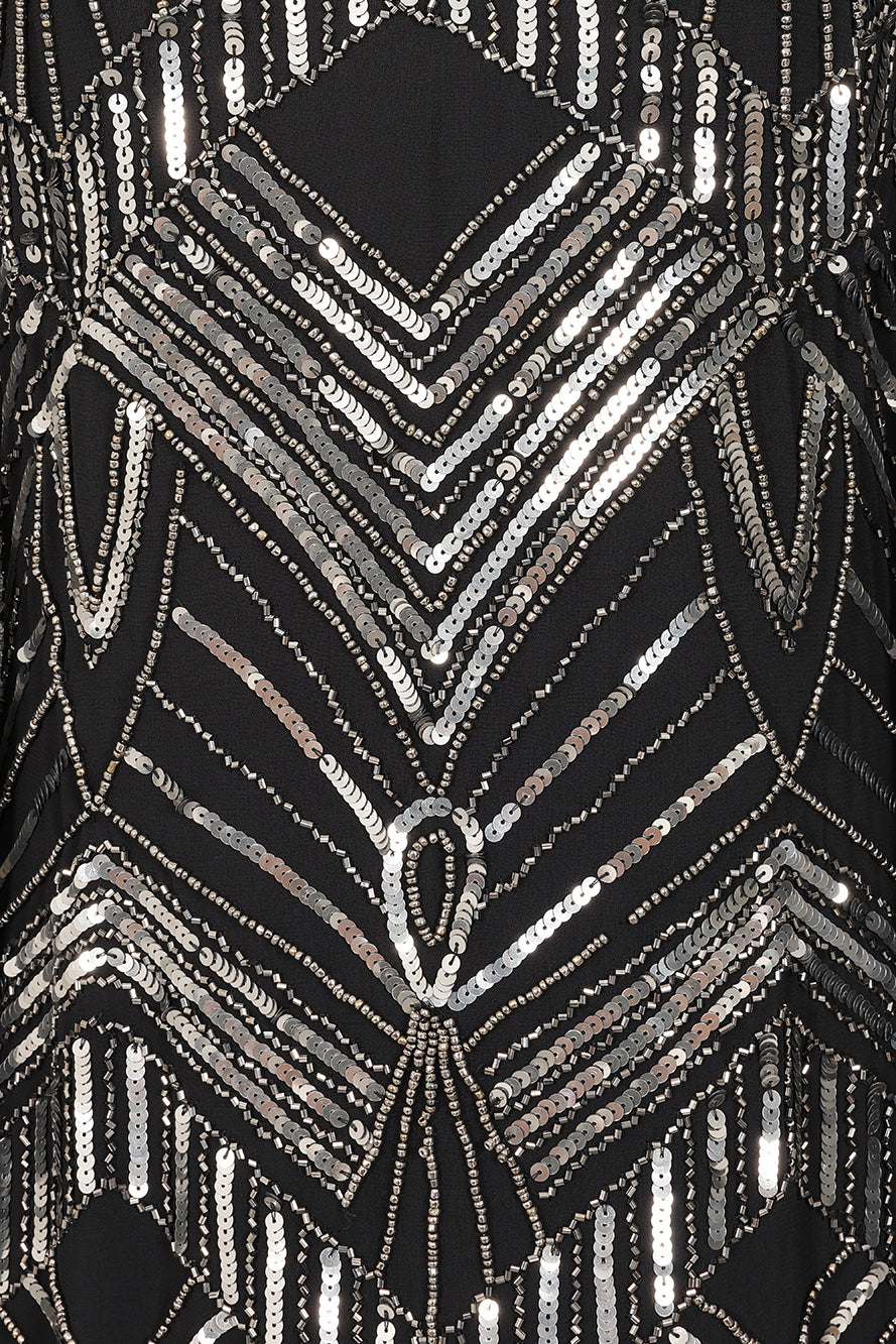 Verna Black Embellished Cape Sleeve Maxi Dress 