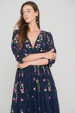 Veronne Floral Embroidered Dress in Navy