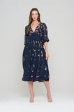 Veronne Floral Embroidered Dress in Navy