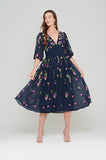 Veronne Floral Embroidered Dress in Navy