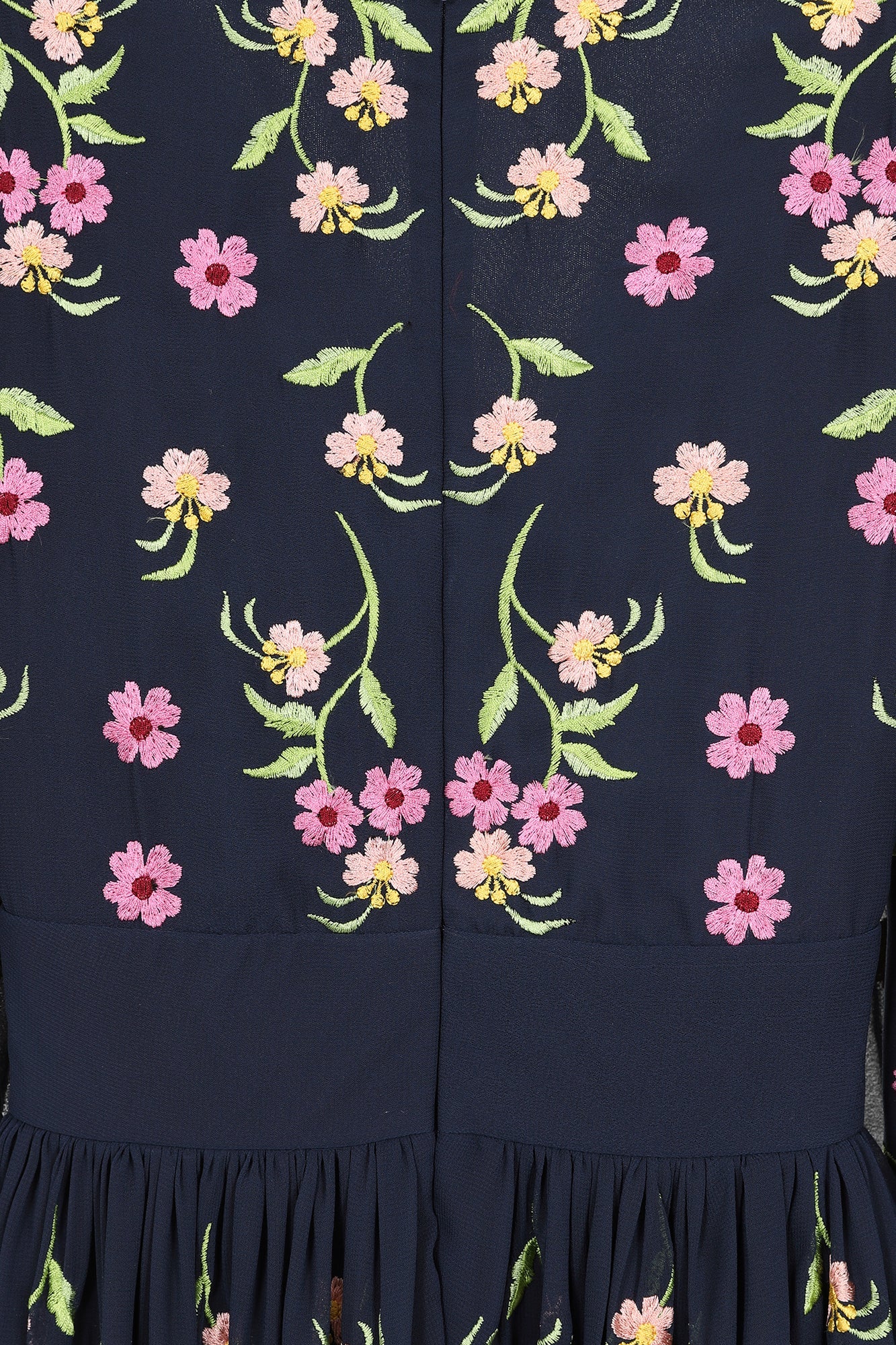 Veronne Floral Embroidered Dress in Navy