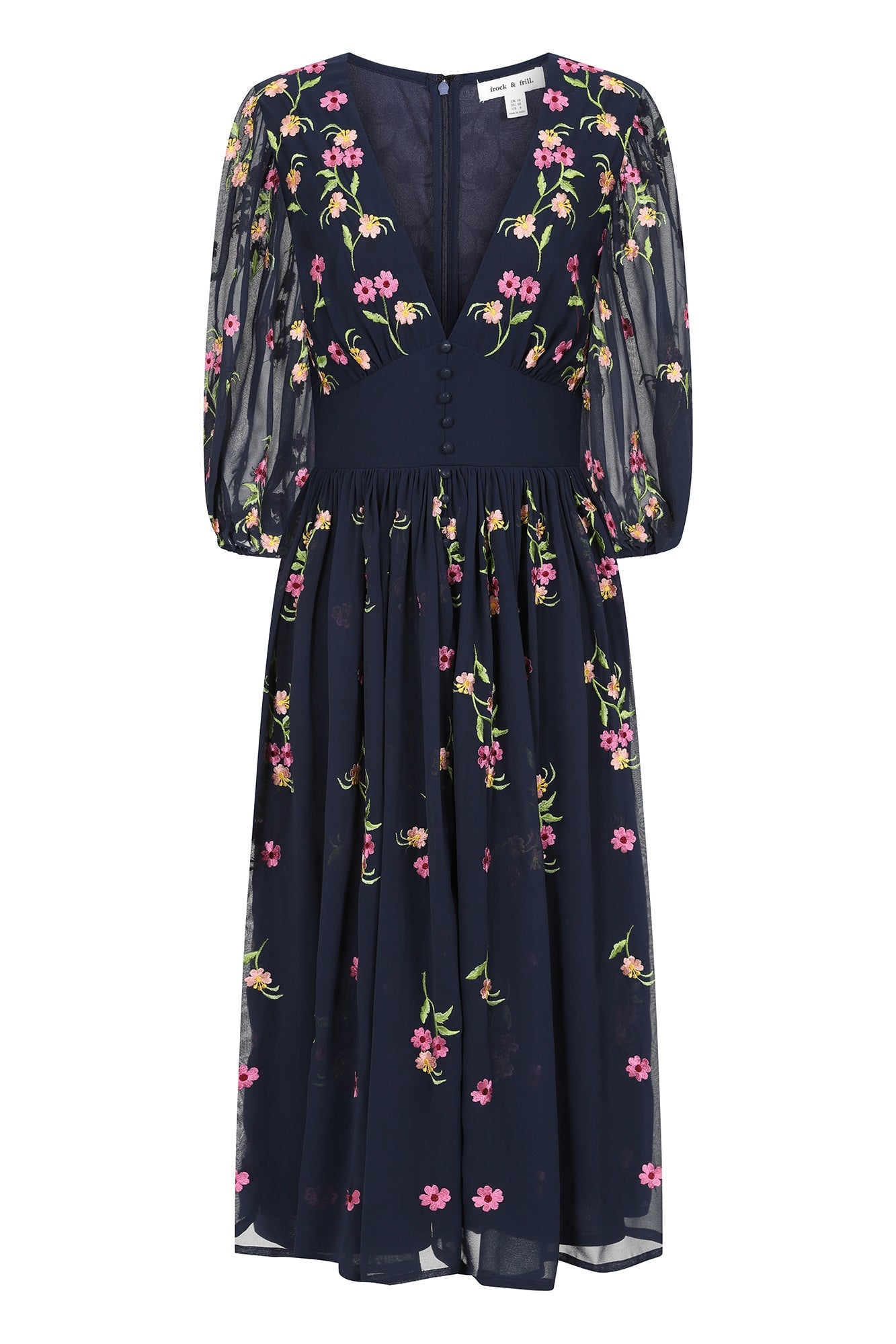 Veronne Floral Embroidered Dress in Navy