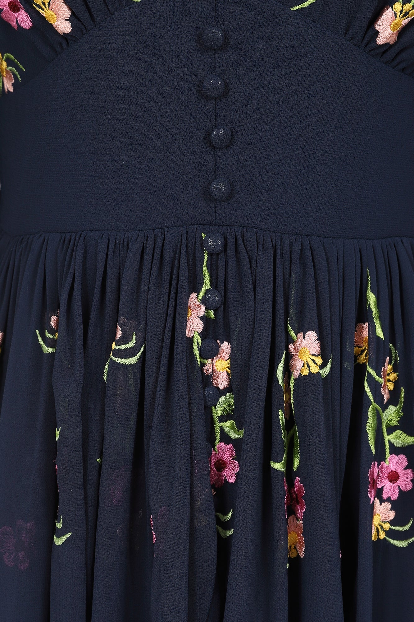 Veronne Floral Embroidered Dress in Navy