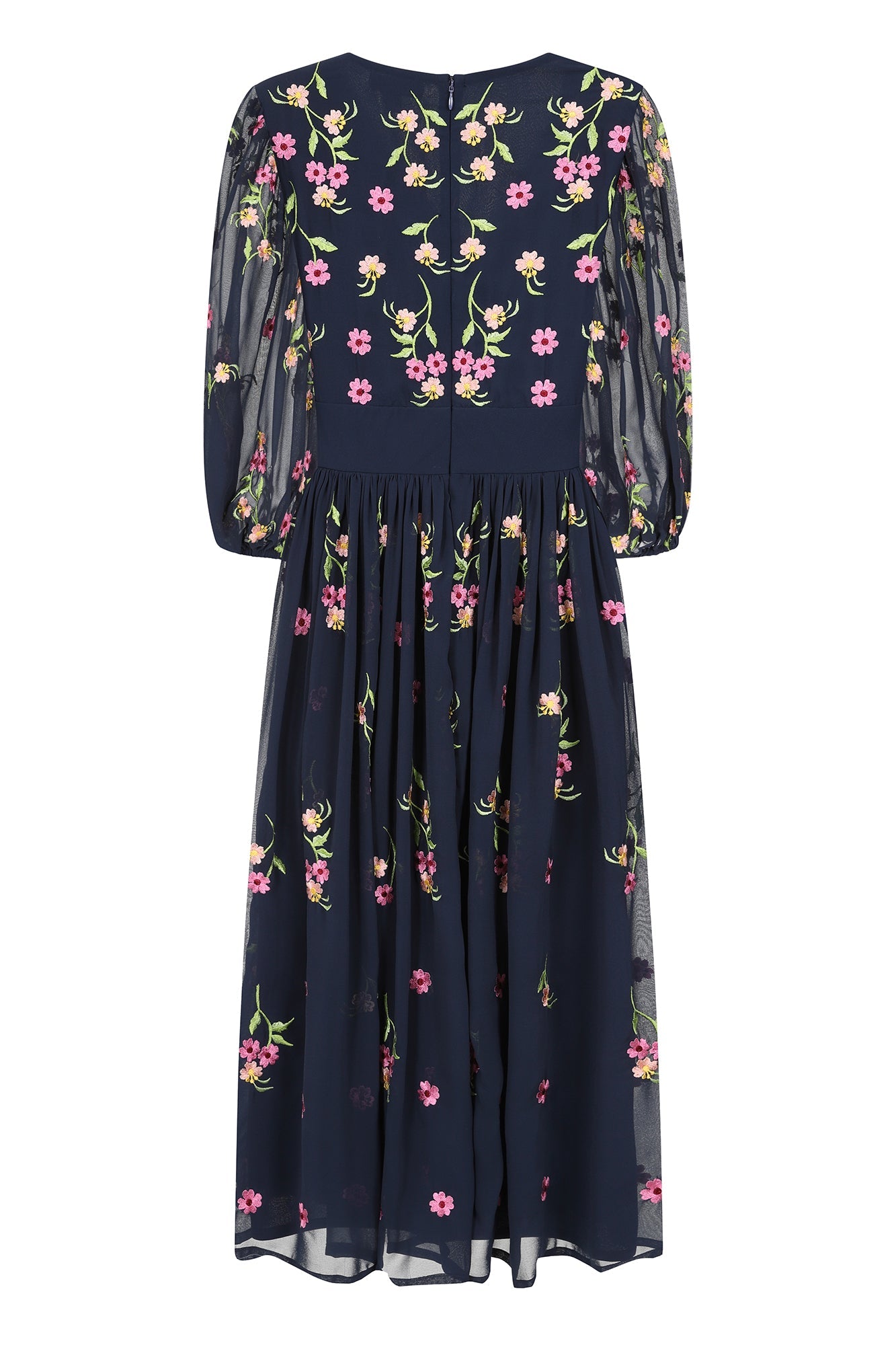 Veronne Floral Embroidered Dress in Navy