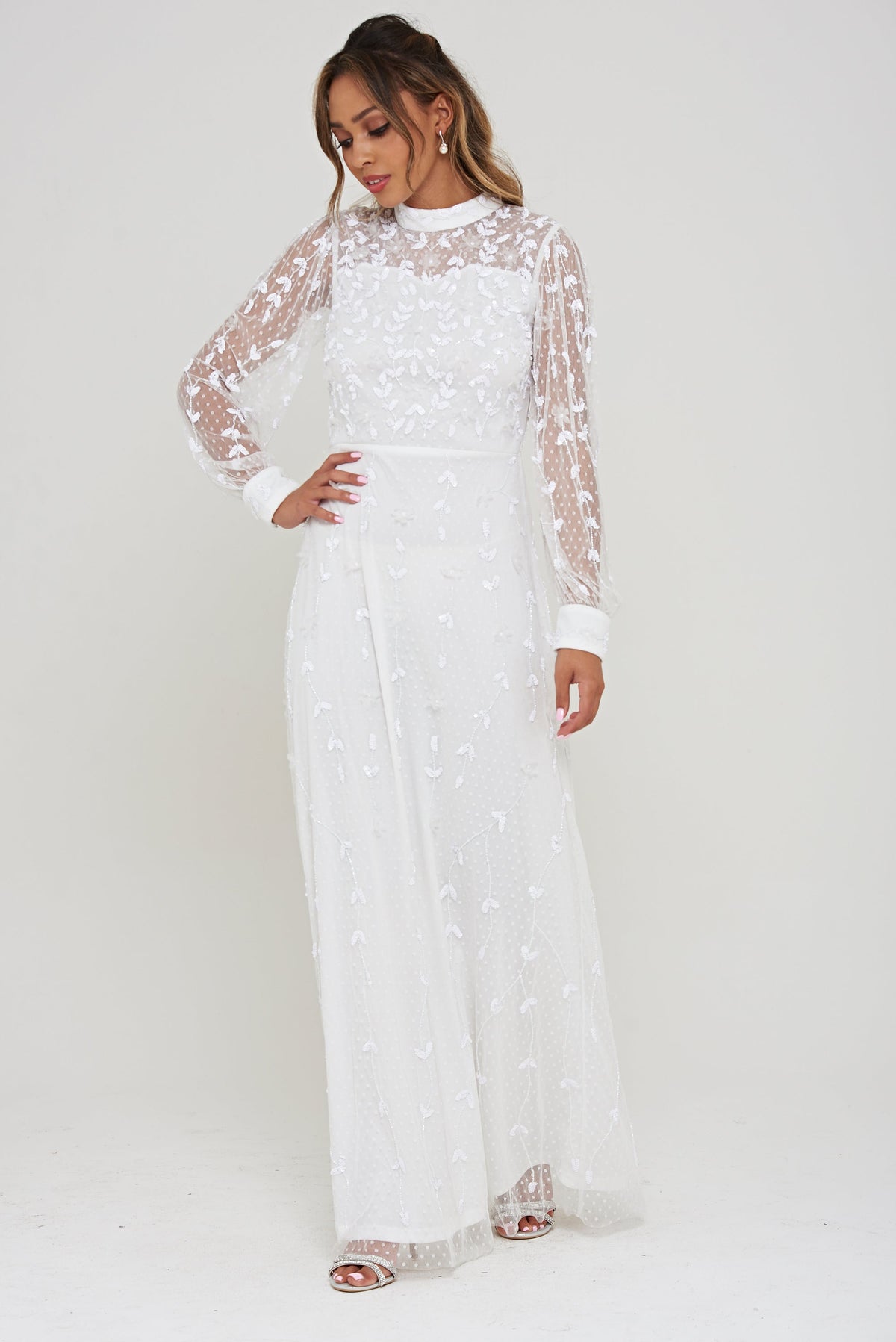 Willow Embellished Maxi Dress in White