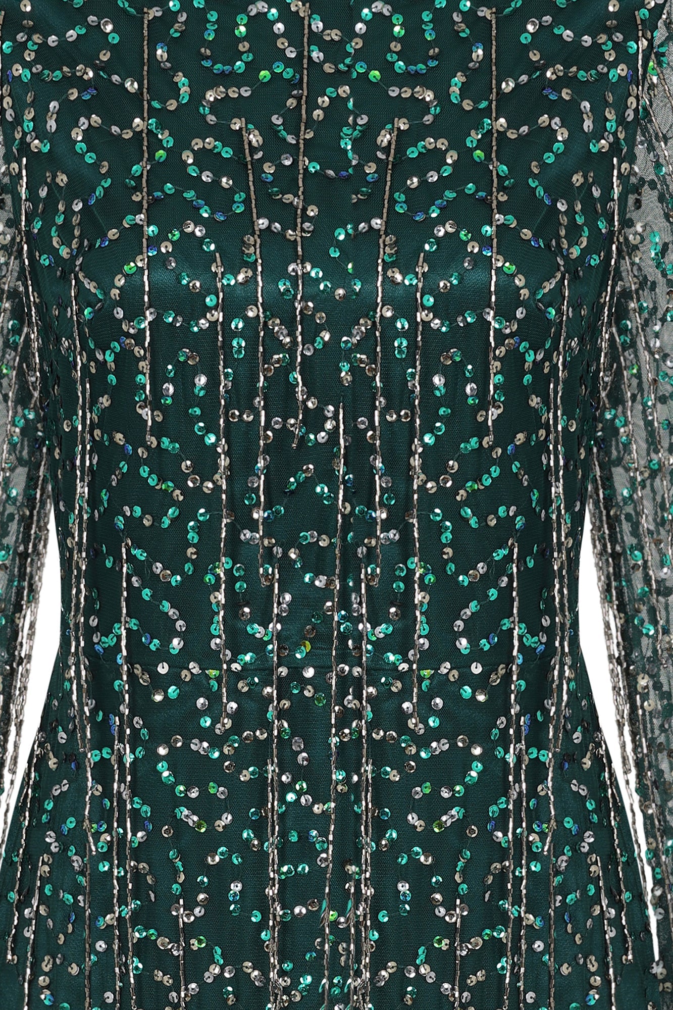 Wren Green Sequin Midi Dress with Beaded Tassels