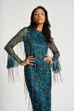 Wren Green Sequin Midi Dress with Beaded Tassels