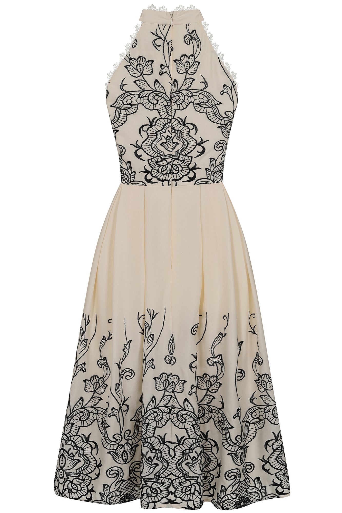 Zalie Off White Embroidered Halter Neck Midi Dress