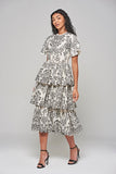 Zariah Off White Embroidered Tiered Midi Dress 