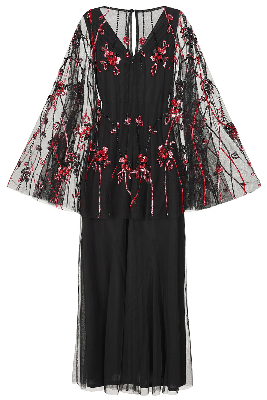 Zola Black Embellished Cape Maxi Dress 