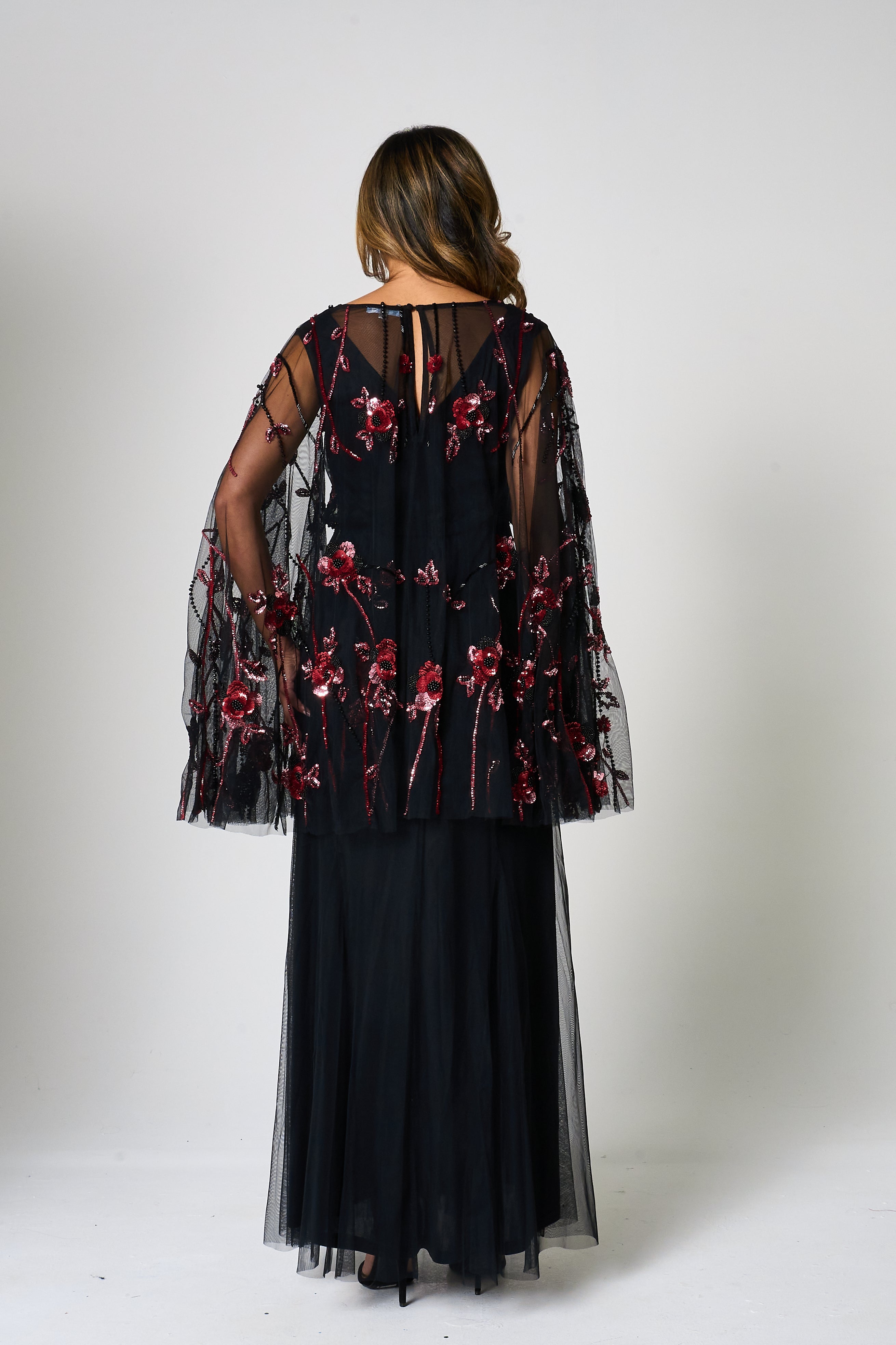 Zola Black Embellished Cape Maxi Dress 