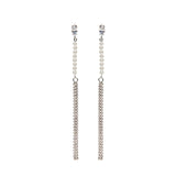 Lovett and Co. Crystal Pearl Long Drop Earrings Silver